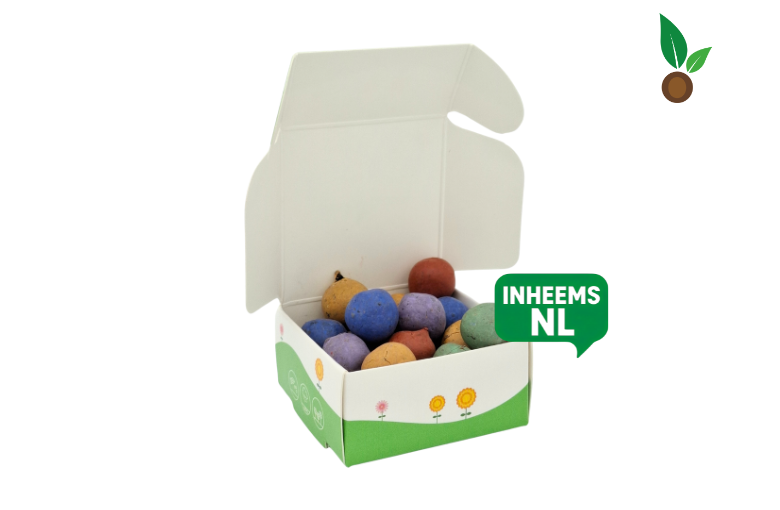 Kleurrijke Zaadbommetjes in volledig gepersonaliseerd doosje